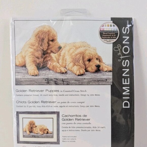 Dimensions Golden Retriever Puppies Counted Cross Stitch Kit 14" X 9" Greenwich - Picture 2 of 6